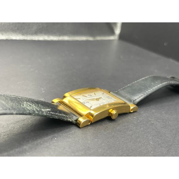 Coach Tank Watch Dress Watch W515 Gold Tone Black Leather Band 25mm - Picture 6 of 11